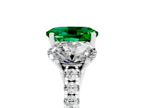 White gold Three-Stone Oval Cut Emerald Ring with Pavé Band and Prong Setting_17