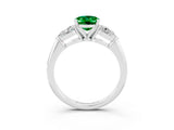 White gold Three-Stone Oval Cut Emerald Ring with Pear Side Stones and Four-Prong Setting_3