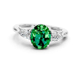 White gold Three-Stone Oval Cut Emerald Ring with Pear  Side Stones in Four-Prong Setting_12