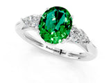 White gold Three-Stone Oval Cut Emerald Ring with Pear  Side Stones in Four-Prong Setting_13