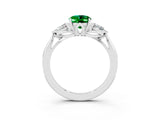 White gold Three-Stone Oval Cut Emerald Ring with Pear  Side Stones in Four-Prong Setting_15