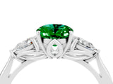 White gold Three-Stone Oval Cut Emerald Ring with Pear  Side Stones in Four-Prong Setting_16