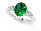 White gold Three-Stone Oval Cut Emerald Ring with Pear  Side Stones in Four-Prong Setting_49