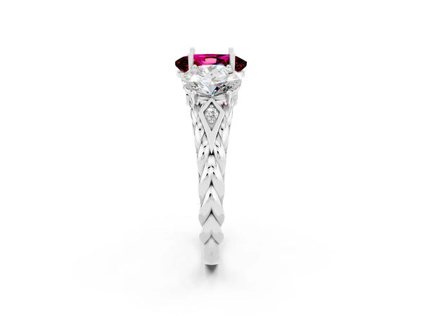 Silver Three-Stone Oval Cut Garnet Braided Band Ring with Four-Prong Setting