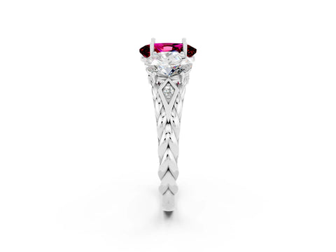 White gold Three-Stone Oval Cut Garnet Braided Band Ring with Four-Prong Setting_14