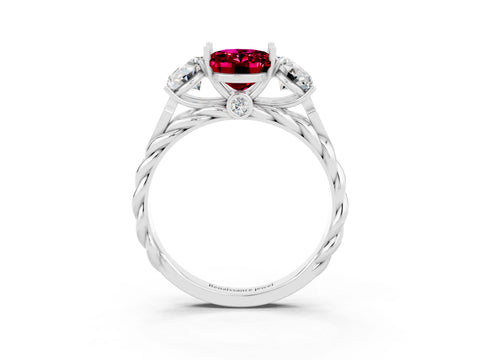 White gold Three-Stone Oval Cut Garnet Braided Band Ring with Four-Prong Setting_15