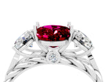 White gold Three-Stone Oval Cut Garnet Braided Band Ring with Four-Prong Setting_16