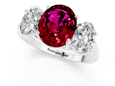 White gold Three-Stone Oval Cut Garnet Engagement Ring with Prong Setting_1