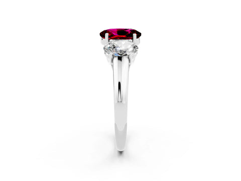 White gold Three-Stone Oval Cut Garnet Engagement Ring with Prong Setting_2