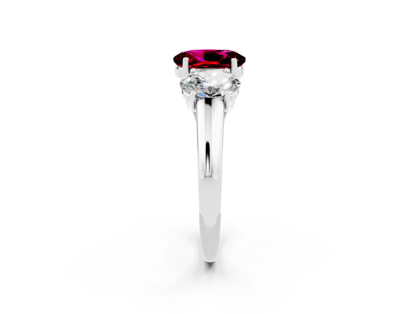 Silver Three-Stone Oval Cut Garnet Engagement Ring with Prong Setting