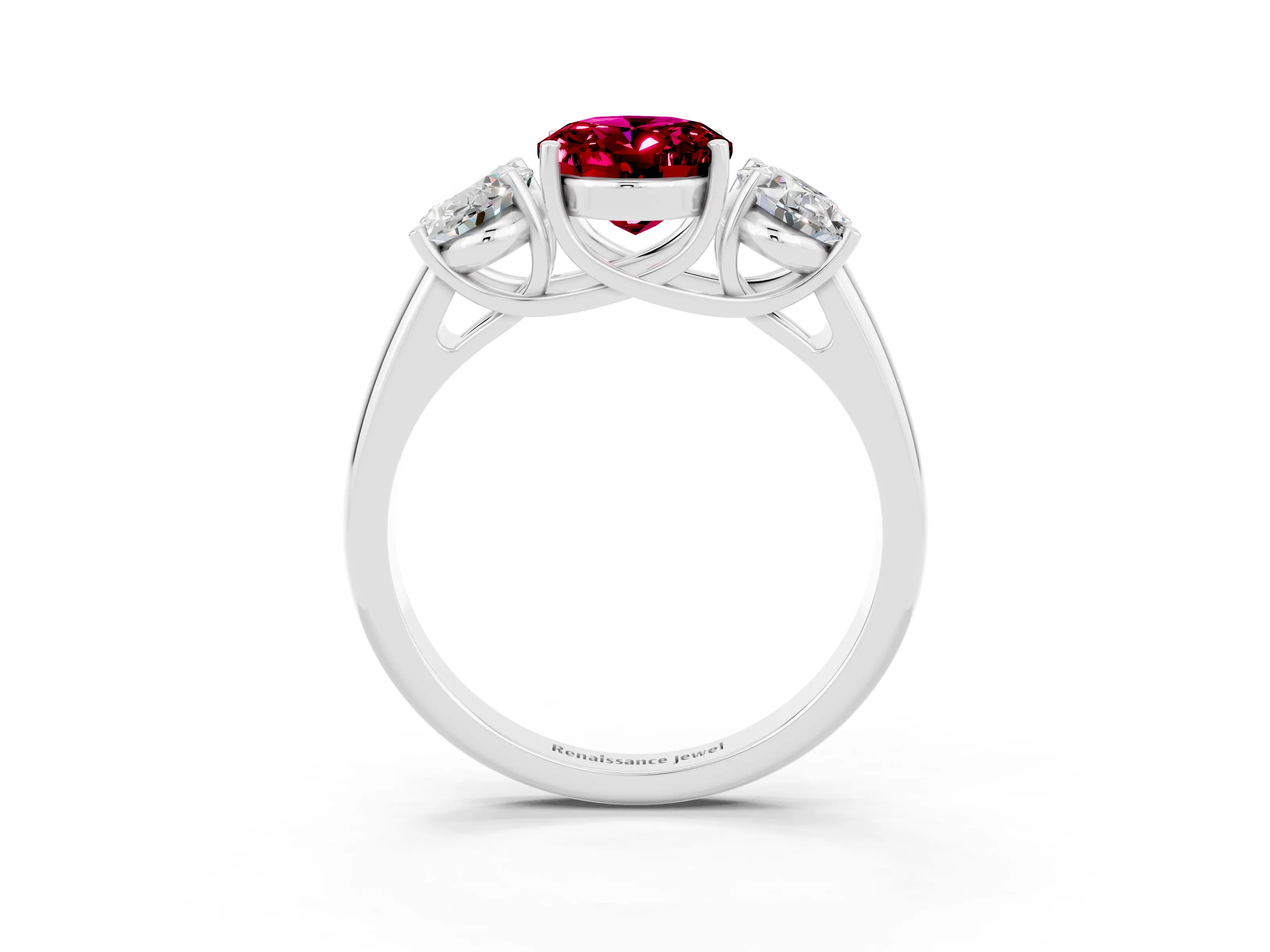 White gold Three-Stone Oval Cut Garnet Engagement Ring with Prong Setting_3