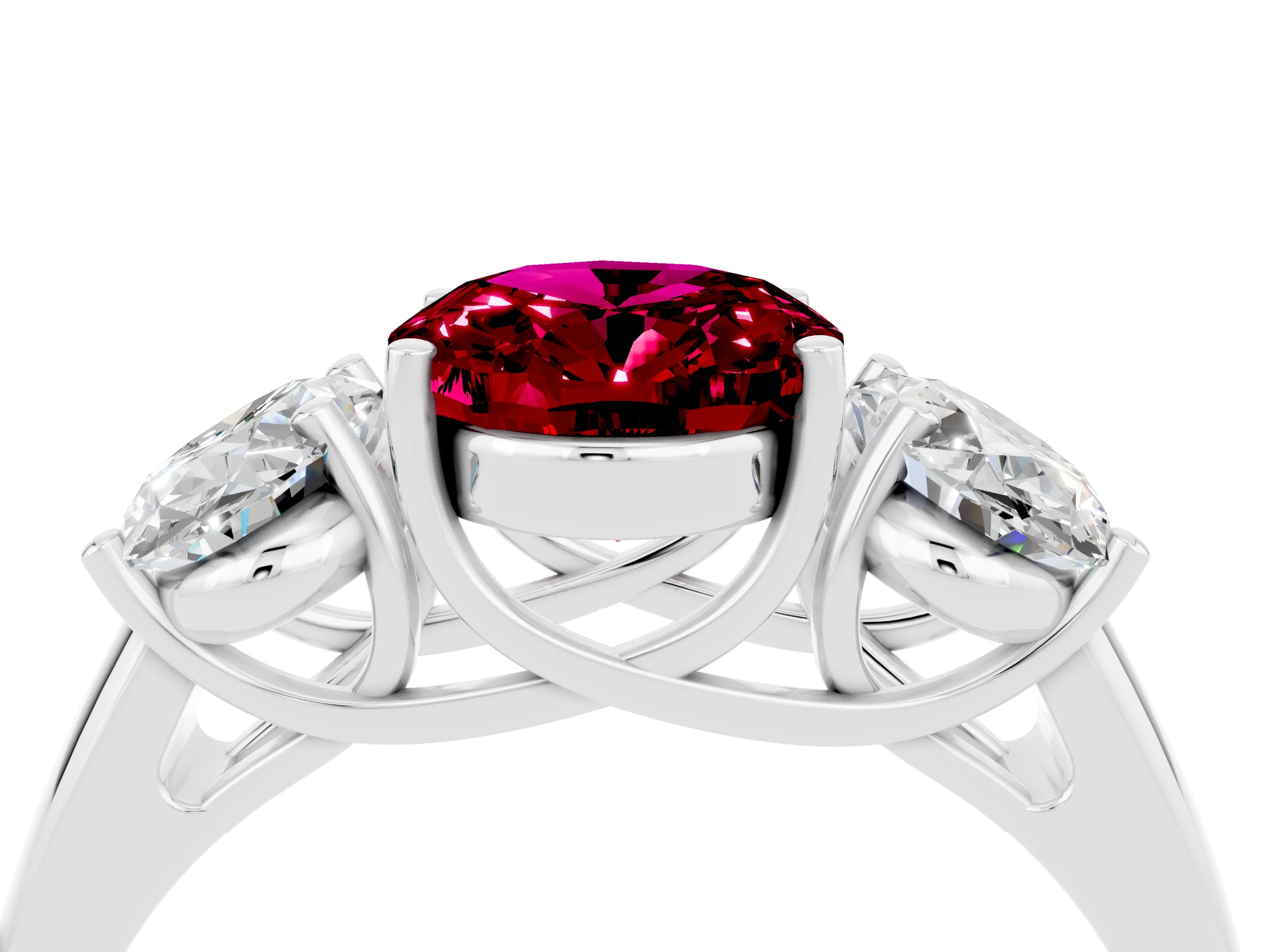 White gold Three-Stone Oval Cut Garnet Engagement Ring with Prong Setting_4
