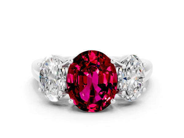 White gold Three-Stone Oval Cut Garnet Engagement Ring with Prong Setting