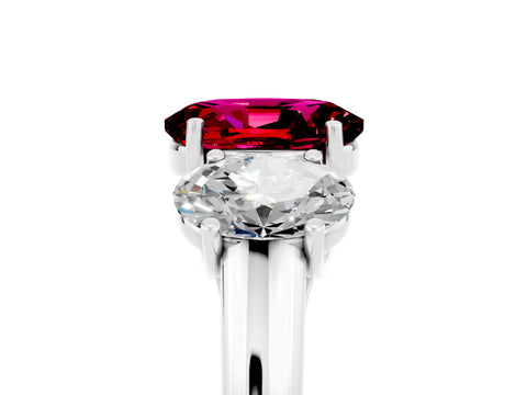 White gold Three-Stone Oval Cut Garnet Engagement Ring with Prong Setting_5