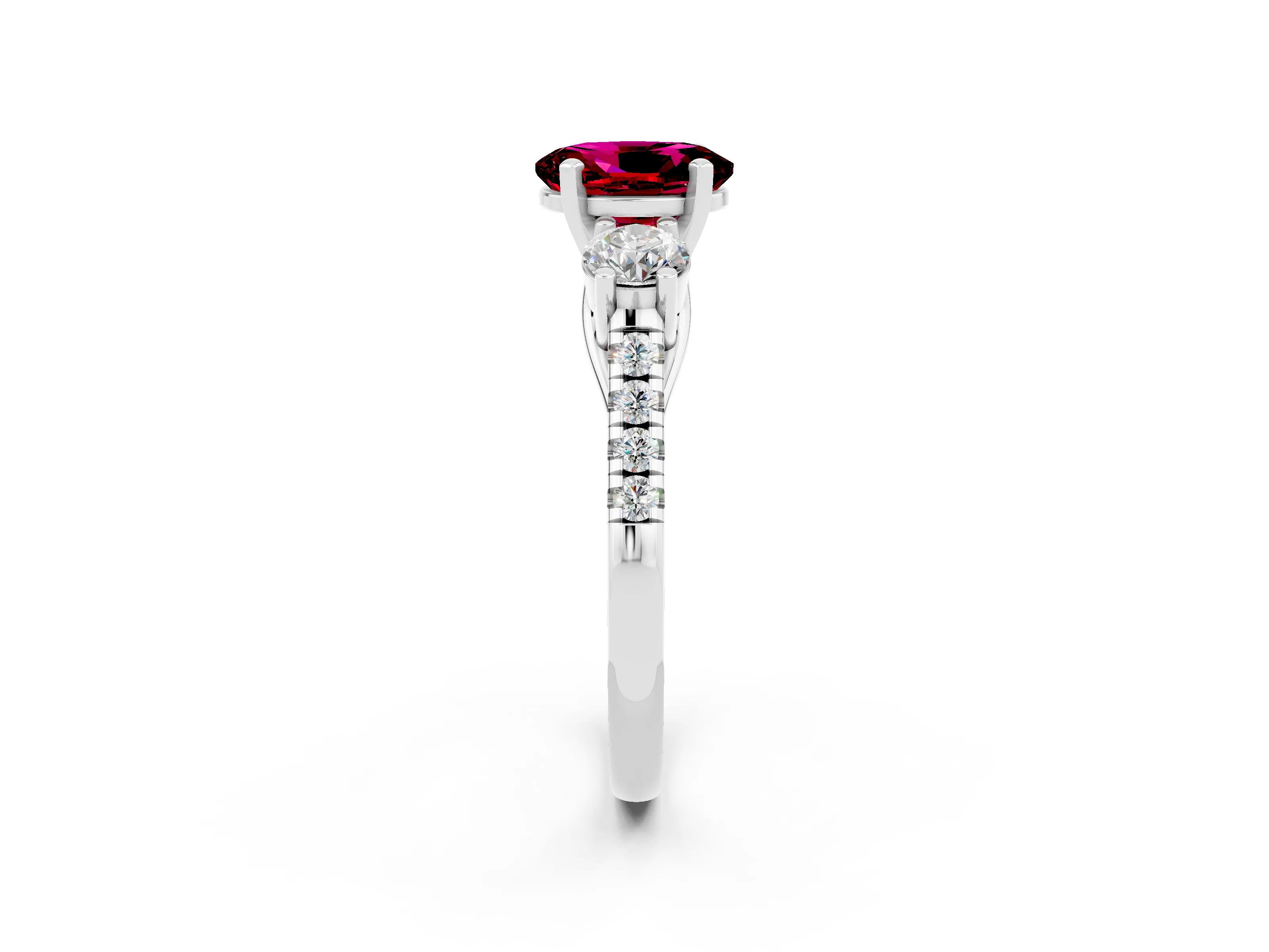 White gold Three-Stone Oval Cut Garnet Pavé Band with Four-Prong Setting_2