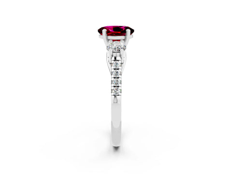 White gold Three-Stone Oval Cut Garnet Pavé Band with Four-Prong Setting_2