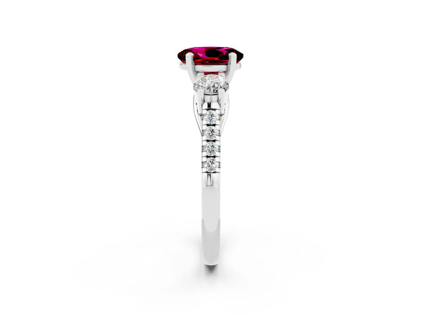 Silver Three-Stone Oval Cut Garnet Pavé Band with Four-Prong Setting