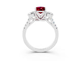 White gold Three-Stone Oval Cut Garnet Pavé Band with Four-Prong Setting_3