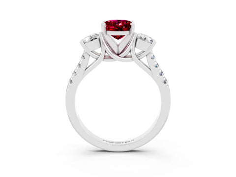 White gold Three-Stone Oval Cut Garnet Pavé Band with Four-Prong Setting_3