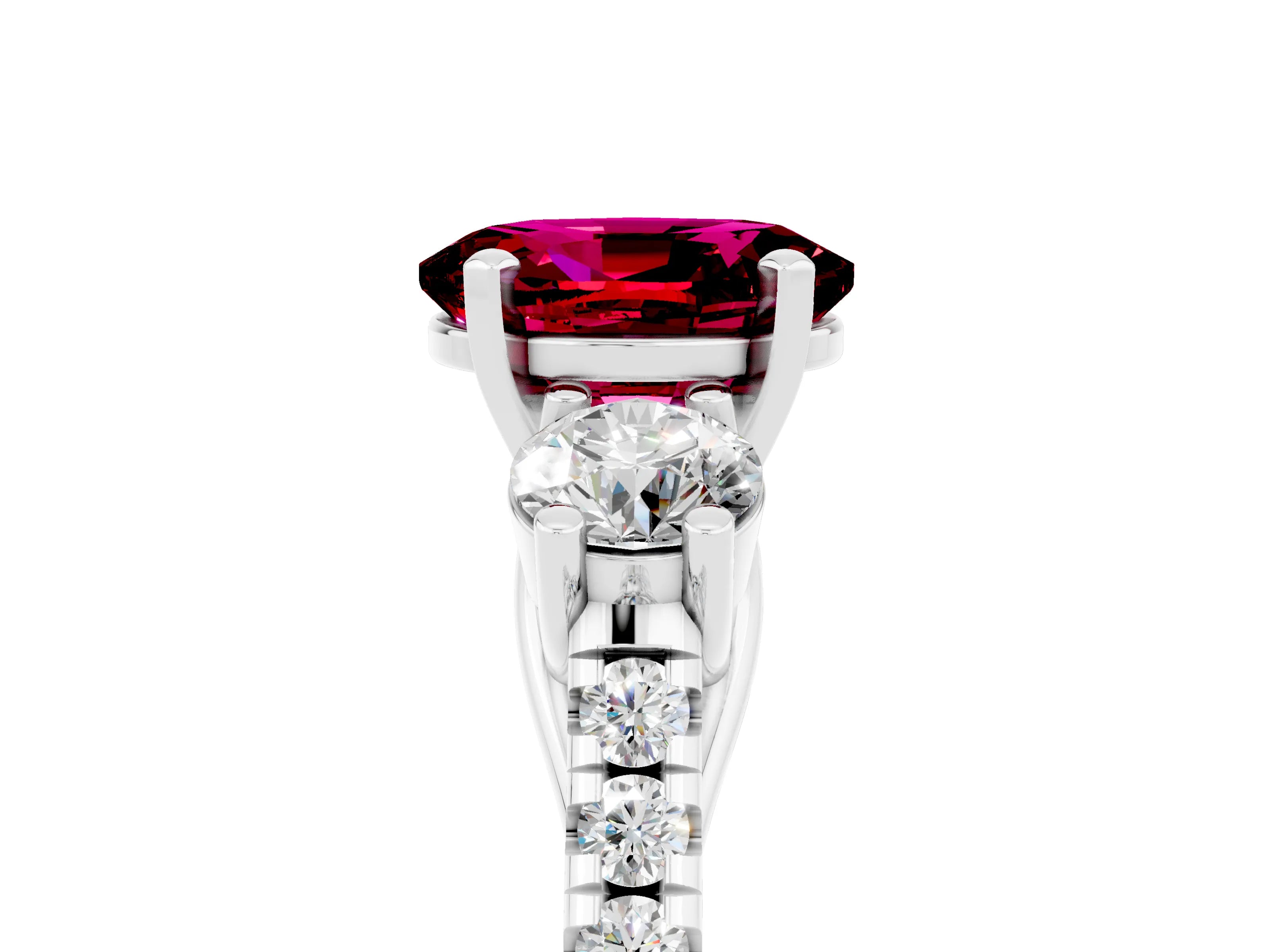 White gold Three-Stone Oval Cut Garnet Pavé Band with Four-Prong Setting_5