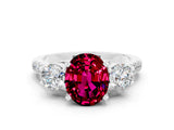 White gold Three-Stone Oval Cut Garnet Pavé Band with Four-Prong Setting