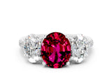 White gold Three-Stone Oval Cut Garnet Ring with Pavé Band and Prong Setting_12