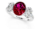 White gold Three-Stone Oval Cut Garnet Ring with Pavé Band and Prong Setting_13