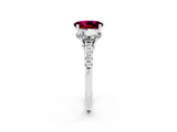 White gold Three-Stone Oval Cut Garnet Ring with Pavé Band and Prong Setting_14