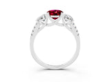 White gold Three-Stone Oval Cut Garnet Ring with Pavé Band and Prong Setting_15