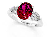 White gold Three-Stone Oval Cut Garnet Ring with Pear Side Stones and Four-Prong Setting_1