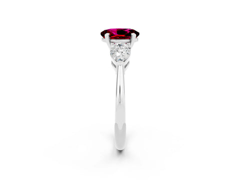 White gold Three-Stone Oval Cut Garnet Ring with Pear Side Stones and Four-Prong Setting_2