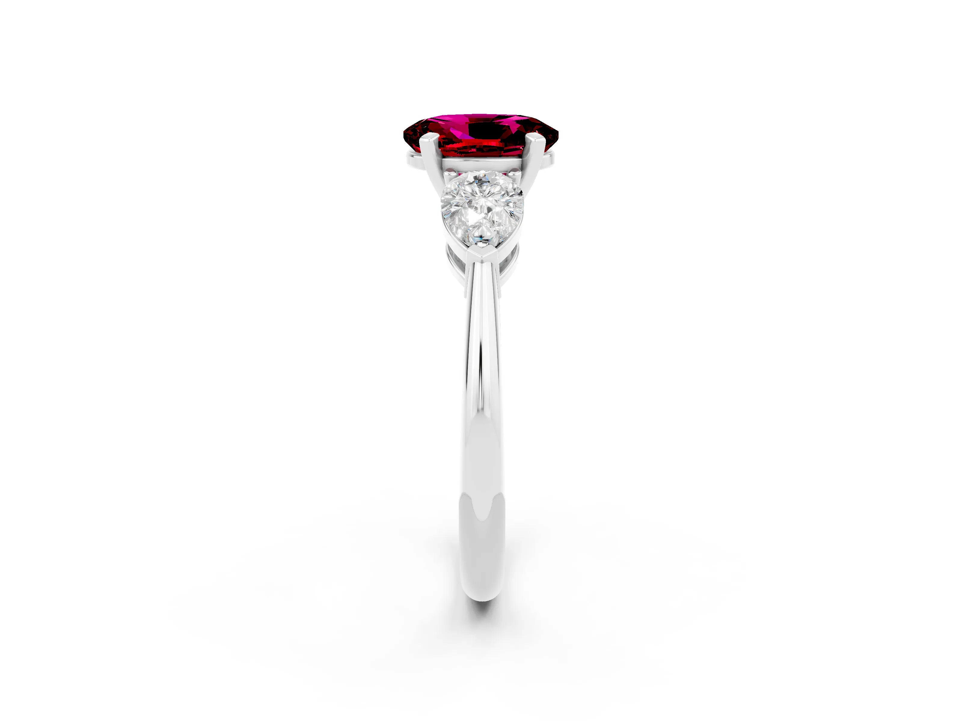 White gold Three-Stone Oval Cut Garnet Ring with Pear Side Stones and Four-Prong Setting_2
