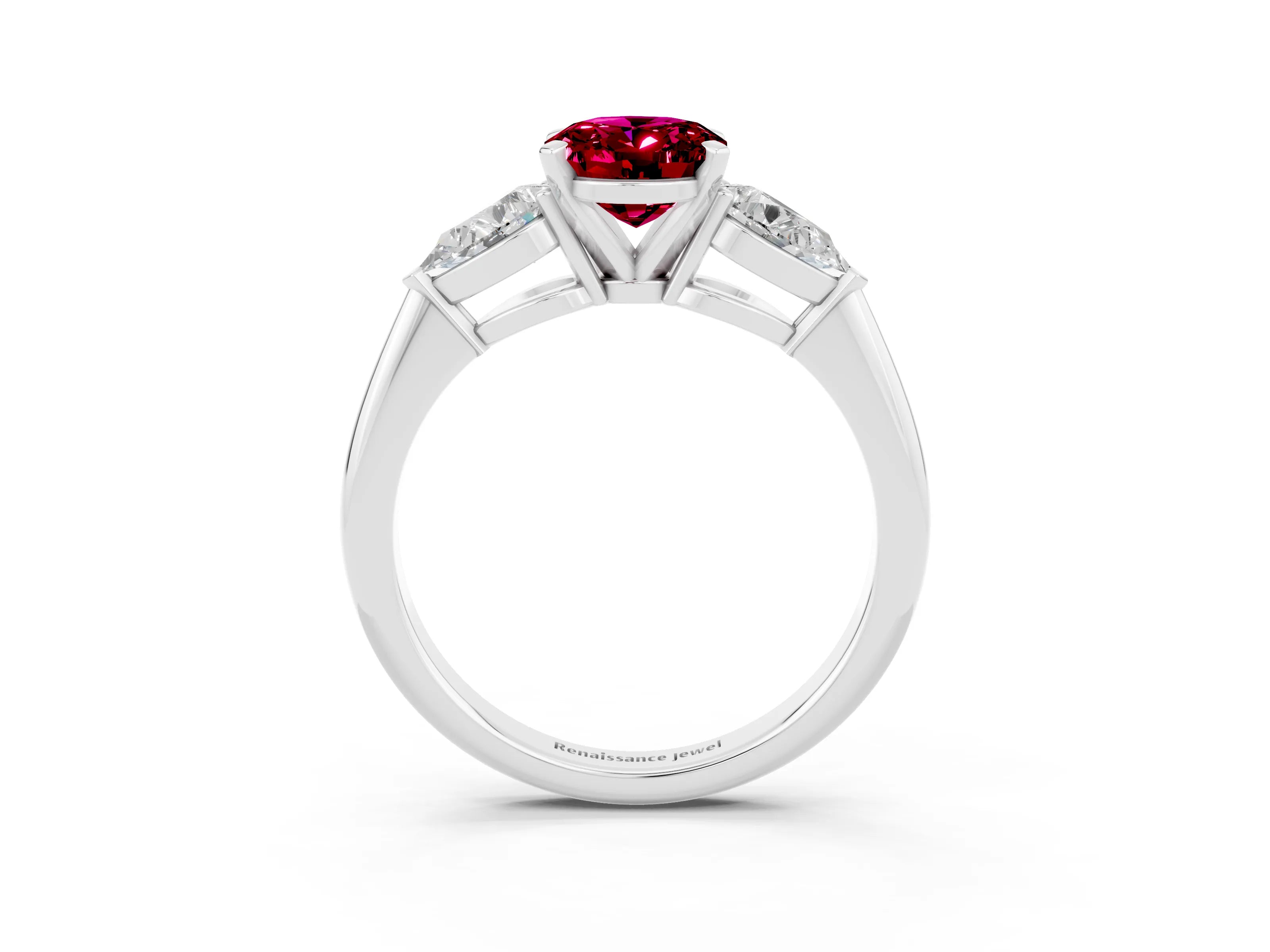 White gold Three-Stone Oval Cut Garnet Ring with Pear Side Stones and Four-Prong Setting_3