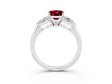 White gold Three-Stone Oval Cut Garnet Ring with Pear Side Stones and Four-Prong Setting_3