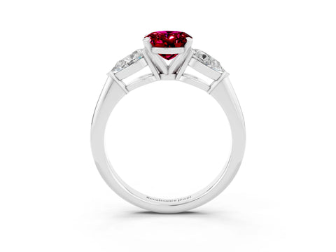 White gold Three-Stone Oval Cut Garnet Ring with Pear Side Stones and Four-Prong Setting_3