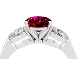 White gold Three-Stone Oval Cut Garnet Ring with Pear Side Stones and Four-Prong Setting_4