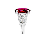 White gold Three-Stone Oval Cut Garnet Ring with Pear Side Stones and Four-Prong Setting_5