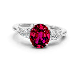 White gold Three-Stone Oval Cut Garnet Ring with Pear  Side Stones in Four-Prong Setting_12