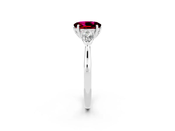 Silver Three-Stone Oval Cut Garnet Ring with Pear  Side Stones in Four-Prong Setting