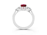 White gold Three-Stone Oval Cut Garnet Ring with Pear  Side Stones in Four-Prong Setting_15