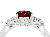 White gold Three-Stone Oval Cut Garnet Ring with Pear  Side Stones in Four-Prong Setting_16