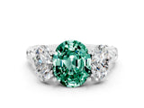 White gold Three-Stone Oval Cut Green Sapphire Braided Band Ring with Four-Prong Setting_44