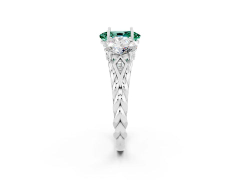 White gold Three-Stone Oval Cut Green Sapphire Braided Band Ring with Four-Prong Setting_46