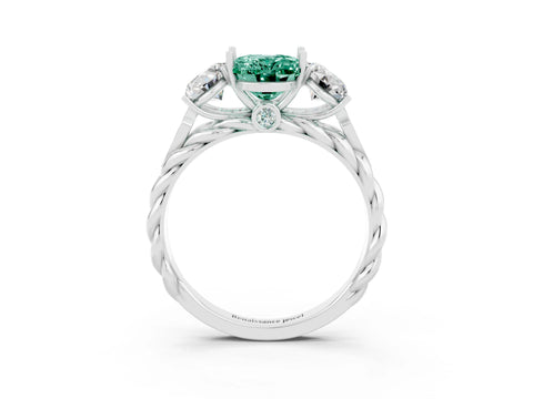 White gold Three-Stone Oval Cut Green Sapphire Braided Band Ring with Four-Prong Setting_47