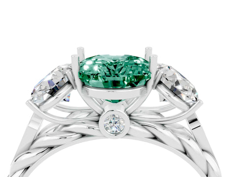 White gold Three-Stone Oval Cut Green Sapphire Braided Band Ring with Four-Prong Setting_52