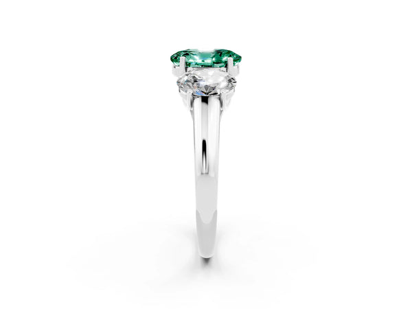 Platinum Three-Stone Oval Cut Green Sapphire Engagement Ring with Prong Setting