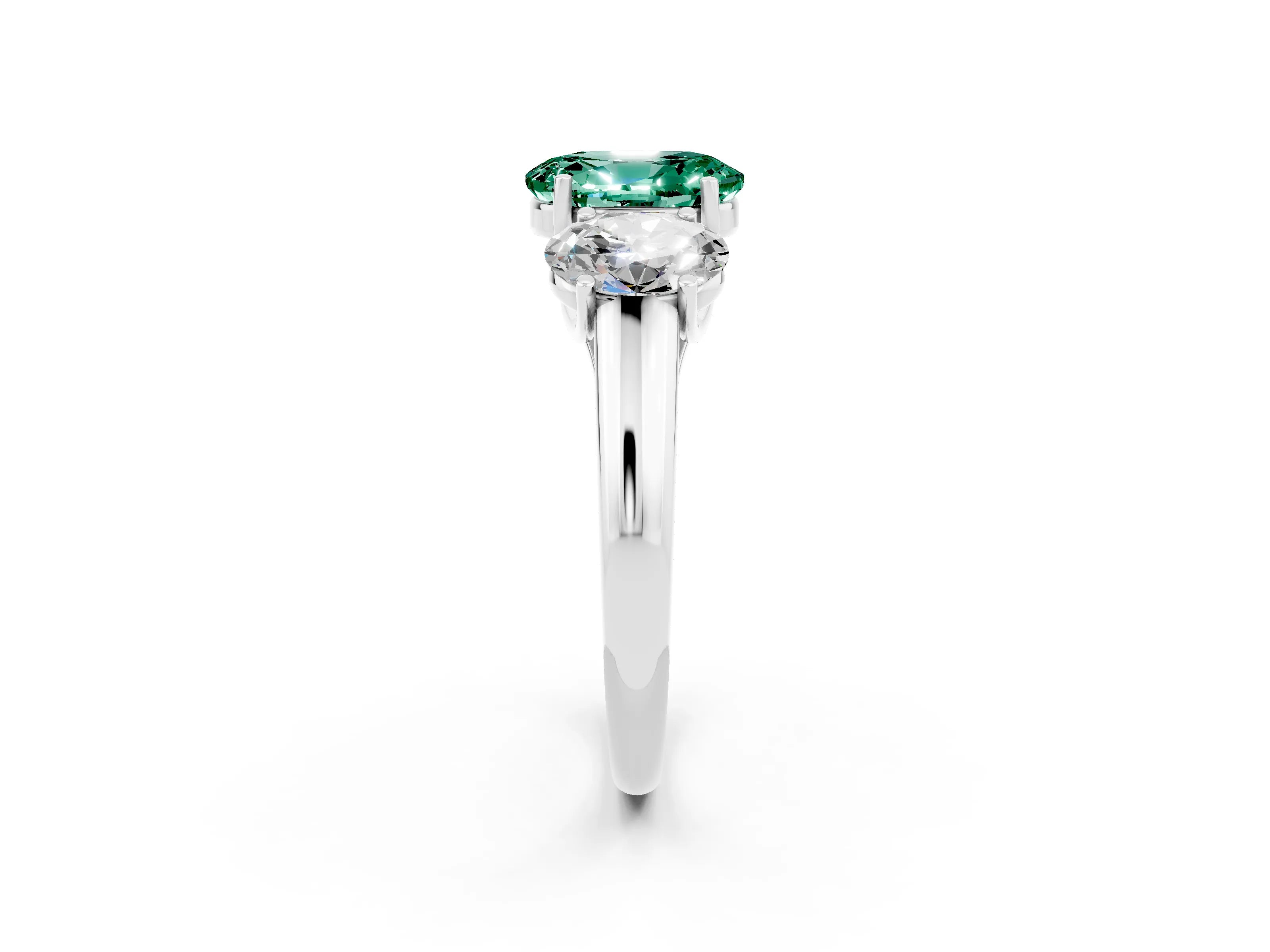 White gold Three-Stone Oval Cut Green Sapphire Engagement Ring with Prong Setting_2