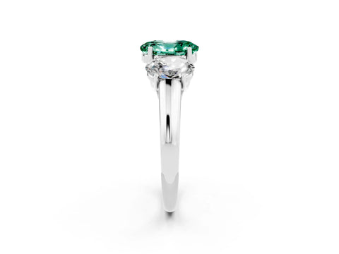 White gold Three-Stone Oval Cut Green Sapphire Engagement Ring with Prong Setting_2