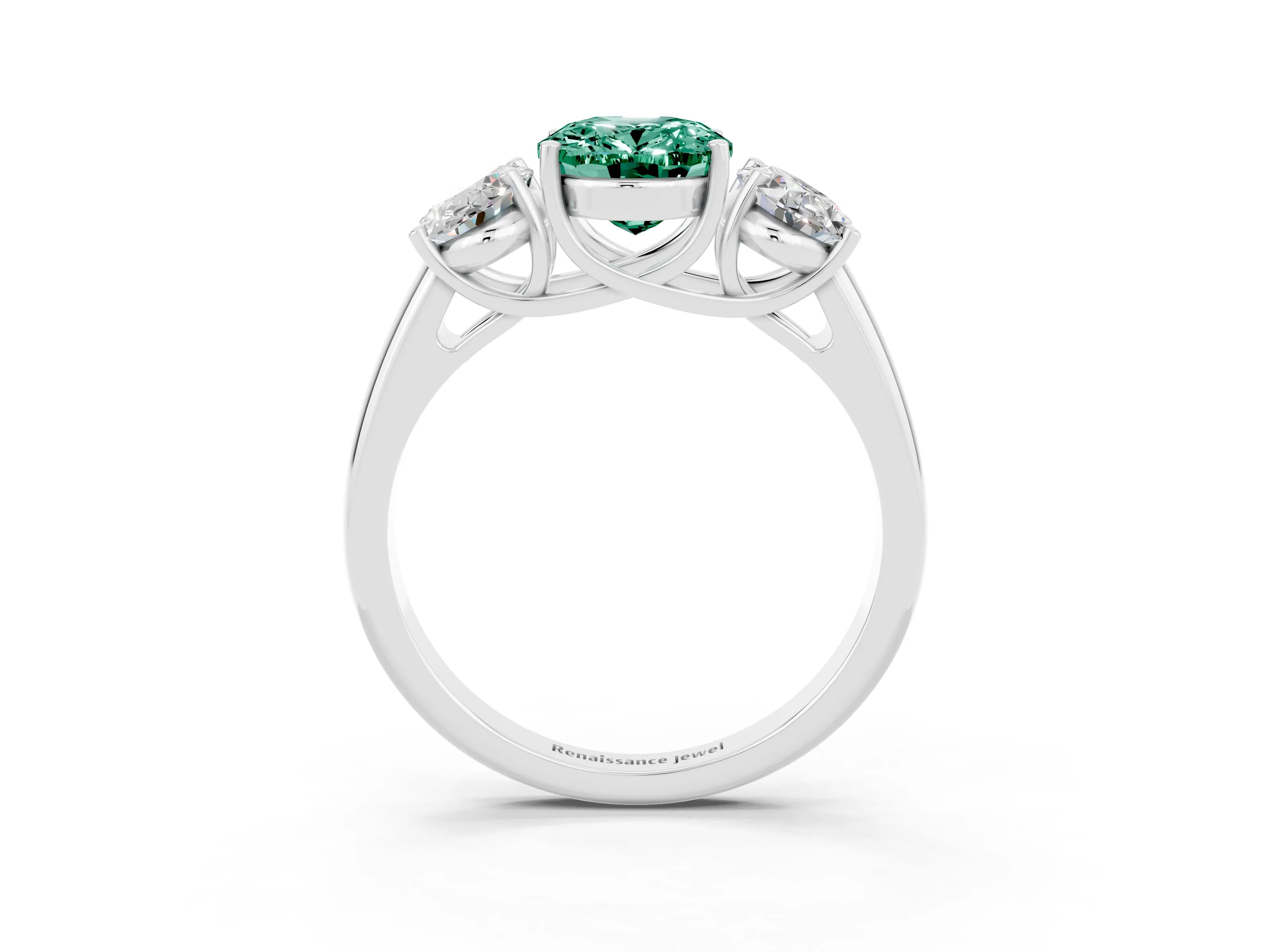White gold Three-Stone Oval Cut Green Sapphire Engagement Ring with Prong Setting_3