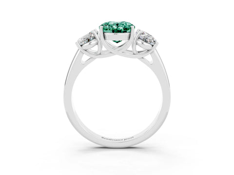 White gold Three-Stone Oval Cut Green Sapphire Engagement Ring with Prong Setting_3